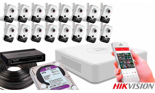 Комплект видеонаблюдения на 16 камер для помещения со звуком 2mp IP